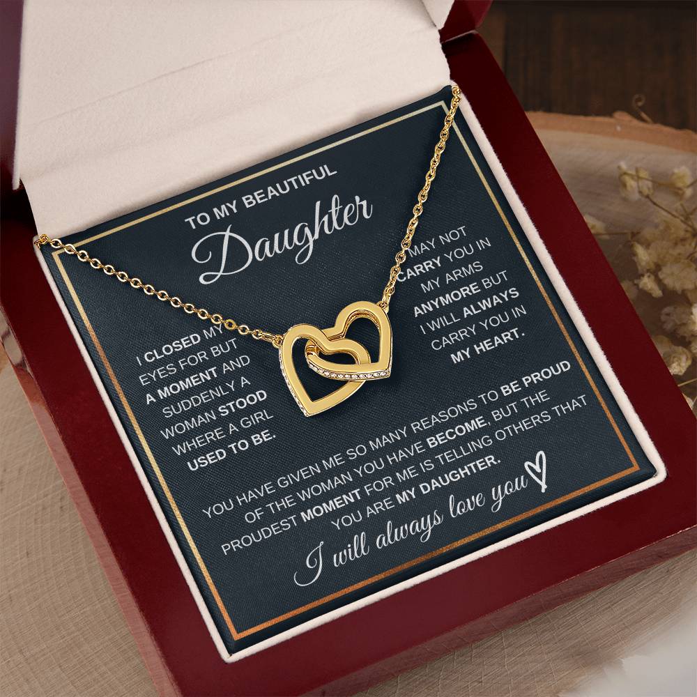 Gift For Daughter Love Mom Or Dad Birthday Interlocking Hearts Necklace I Closed My Eyes For But A Moment and Suddenly A Woman Stood Where A Girl Used To Be