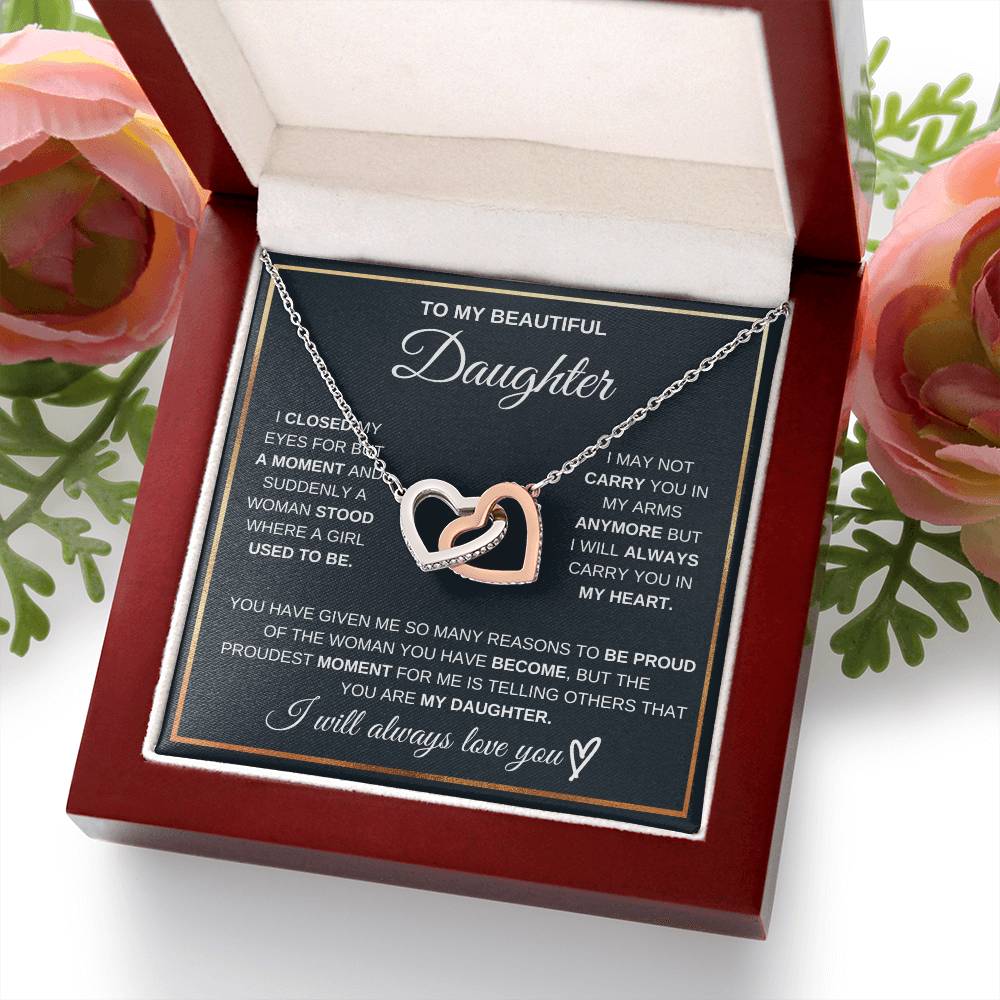 Gift For Daughter Love Mom Or Dad Birthday Interlocking Hearts Necklace I Closed My Eyes For But A Moment and Suddenly A Woman Stood Where A Girl Used To Be