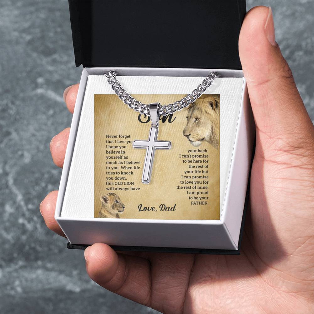 To My Son - Love Dad  Never Forget That I love You I Hope You Believe In Yourself As Much As I Believe In You - Cuban Chain Cross Necklace