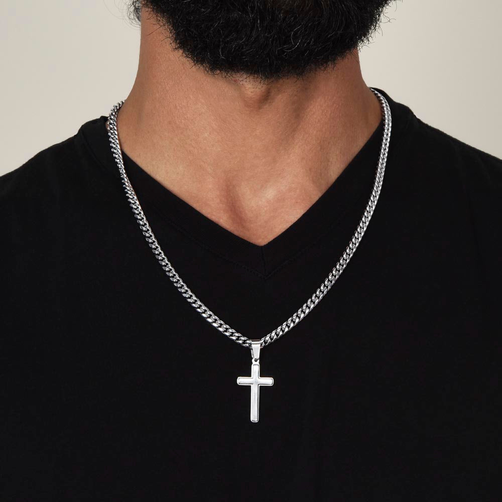 To My Son - Love Dad  Never Forget That I love You I Hope You Believe In Yourself As Much As I Believe In You - Cuban Chain Cross Necklace