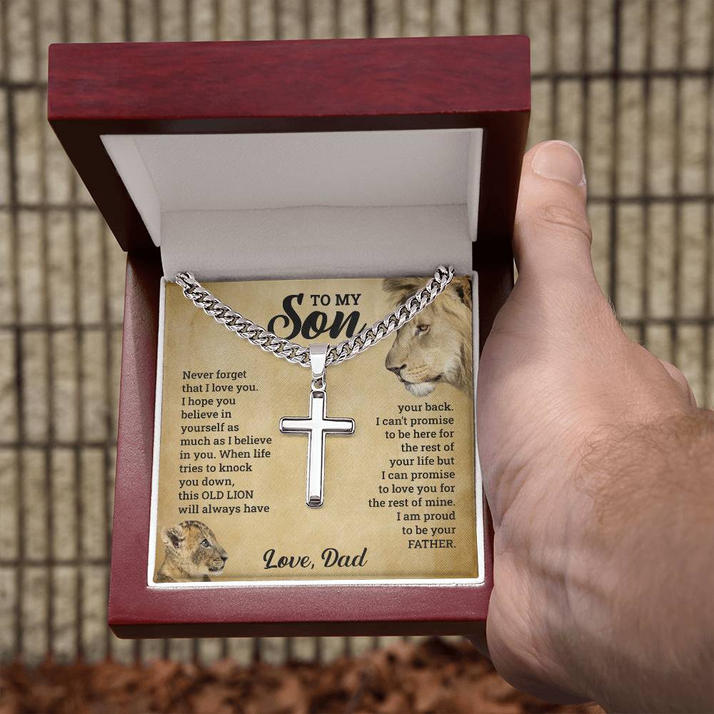 To My Son - Love Dad  Never Forget That I love You I Hope You Believe In Yourself As Much As I Believe In You - Cuban Chain Cross Necklace