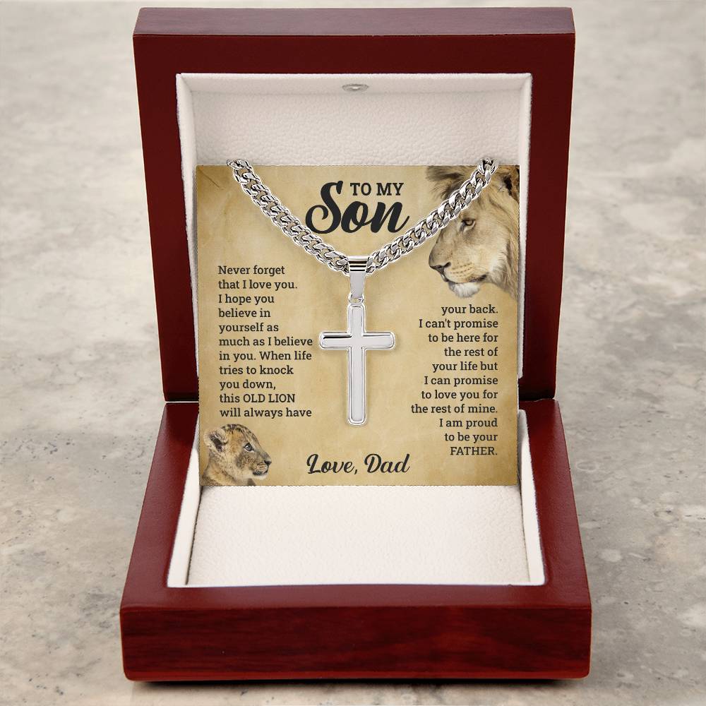 To My Son - Love Dad  Never Forget That I love You I Hope You Believe In Yourself As Much As I Believe In You - Cuban Chain Cross Necklace