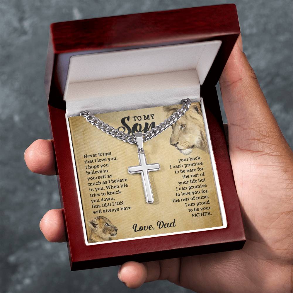 To My Son - Love Dad  Never Forget That I love You I Hope You Believe In Yourself As Much As I Believe In You - Cuban Chain Cross Necklace