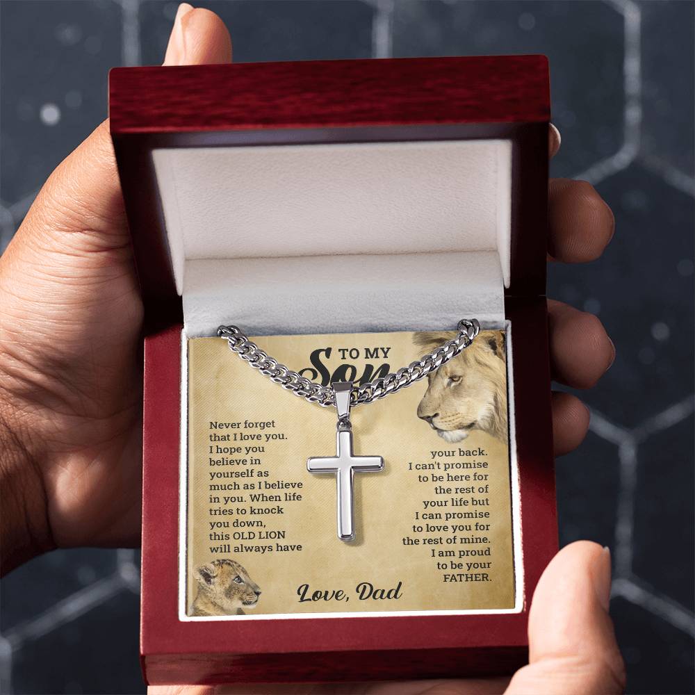 To My Son - Love Dad  Never Forget That I love You I Hope You Believe In Yourself As Much As I Believe In You - Cuban Chain Cross Necklace